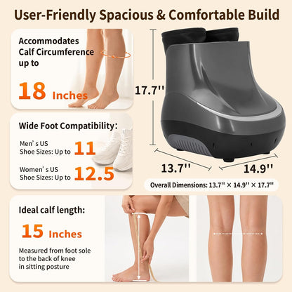 2-in-1 Foot & Calf Massager with Heat, Shiatsu Foot Massage Machine | 3 Massage Modes, 3 Intensity Levels, Electric Foot and Leg Massager, Fits Men Up to Size 11 & Women Up to 12.5