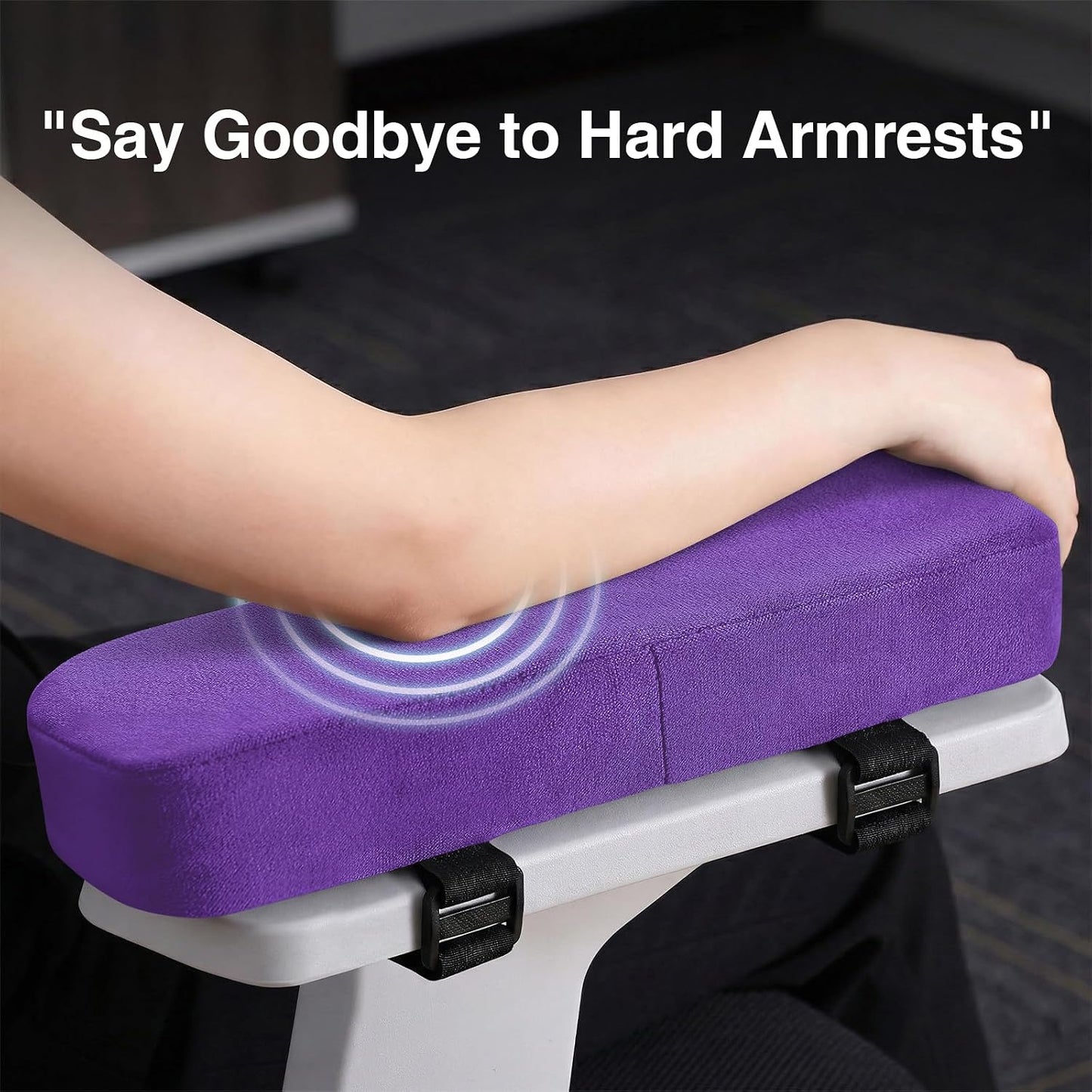 Smiry Memory Foam Office Chair Armrest Pads, Non-Slip Armrest Cushion | Ergonomic Arm Rest Pads with Adjustable Buckles and Straps, Elbow Relief for Desk, Gaming & Wheelchair, Black, Set of 2
