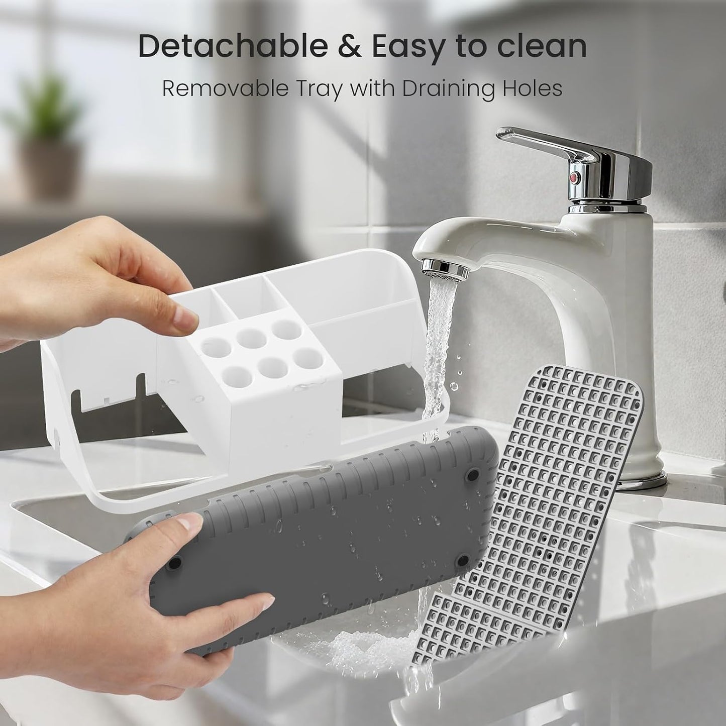 Boperzi Electric Toothbrush Holders with Cord Slots: Detachable Toothbrush and Toothpaste Holders, Large Tooth Brush Storage Caddy Set Drainage, Anti-Slip Bathroom Counter Organizer for Family, Kids