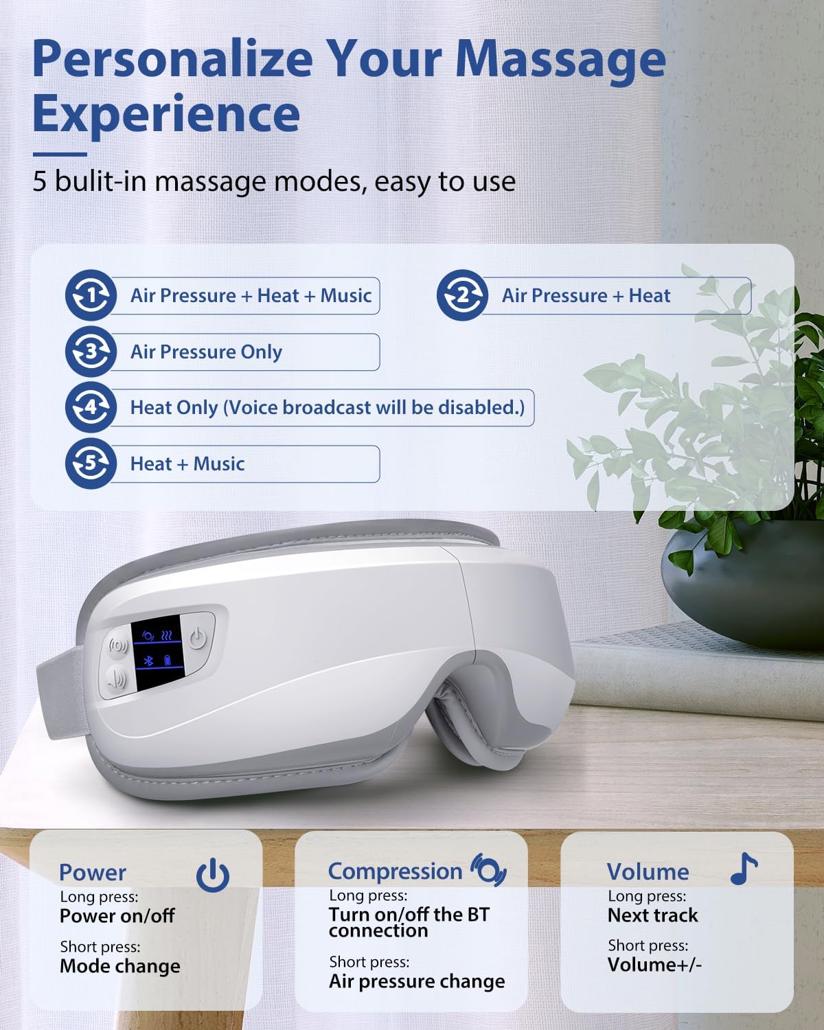 Eye Massager with Heat & Bluetooth Music, Massaging Eye Mask