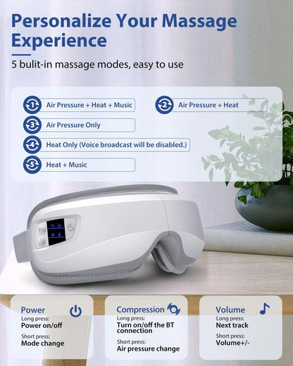 Eye Massager with Heat & Bluetooth Music, Massaging Eye Mask