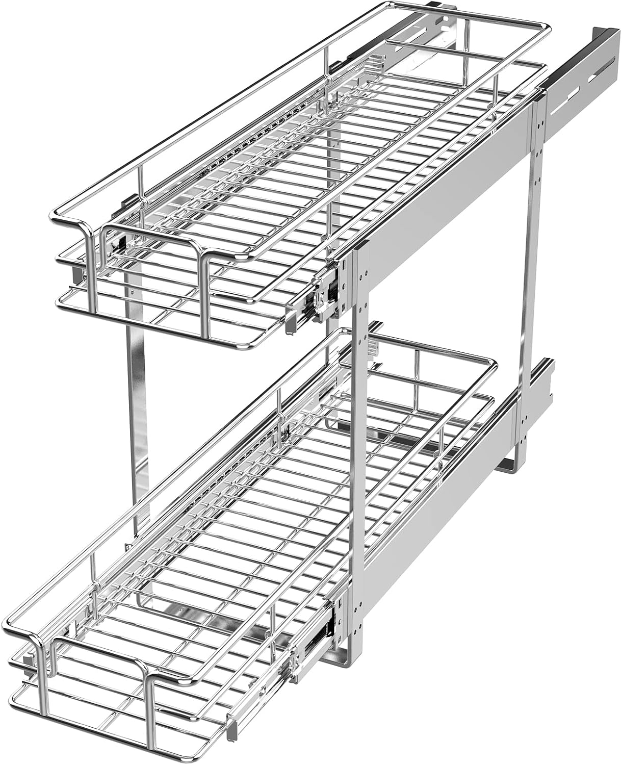 LOVMOR 2 Tier Individual Pull Out Cabinet Organizer 11" W x 18" D, Slide Out Kitchen Cabinet Storage Sliding Shelves