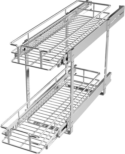 LOVMOR 2 Tier Individual Pull Out Cabinet Organizer 11" W x 18" D, Slide Out Kitchen Cabinet Storage Sliding Shelves