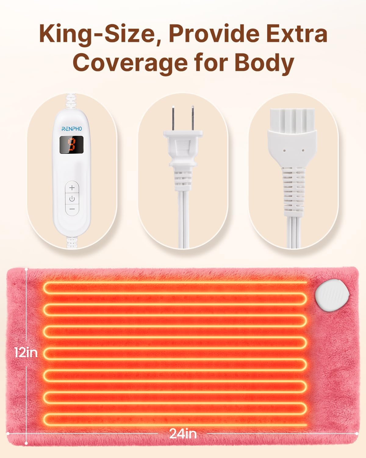 RENPHO Electric Heating Pad for Back with 10 Heat Levels, FSA Eligible HSA | Fit for Neck, Shoulder, Knee, Arm & Leg, Birthday Gift for Women, Men, Mom & Dad, HSA Approved, ETL Certified, 12 x 24", Gray