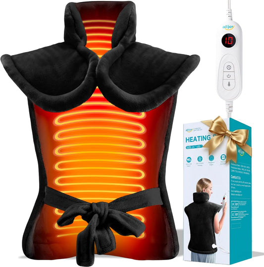 ALLJOY Heating Pad for Neck and Shoulders and Back Pain Relief | 24"x33" Weighted Heating Pad for Back with 10 Heat Levels & 4 Timers, Auto Shut-Off, Birthday Gifts for Men Women, Grey