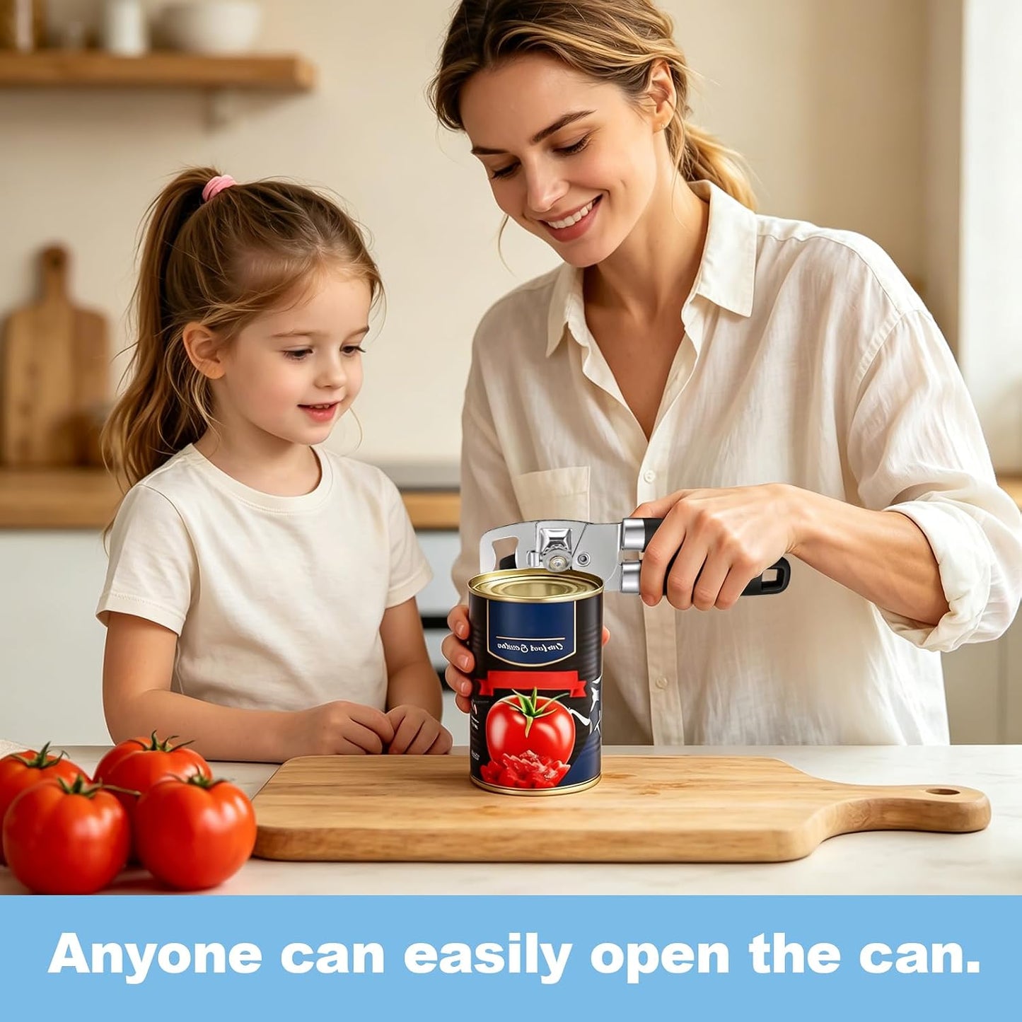 Can Opener Manual Heavy Duty Stainless Steel | with Magnetic Lid Lifter, Sharp Cutting Wheel, Soft Ergonomic Handle, Oversized Turn Knob, Multifunctional Kitchen Tool