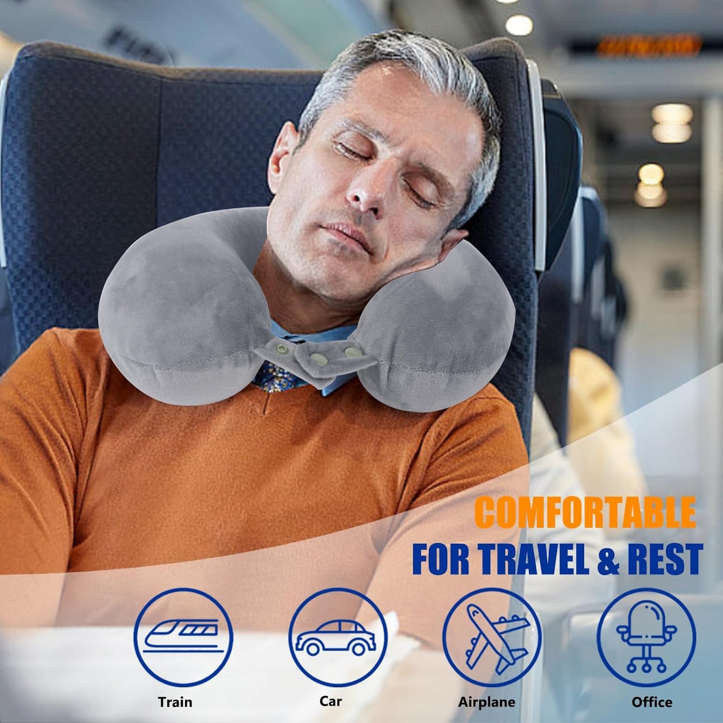 SAIREIDER Travel Pillow 100% Pure Memory Foam Travel Neck Pillow, Airplane Pillow for Traveling、Car、Home、Office，Washable Cover（Black）