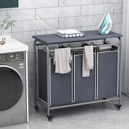 LINZINAR 3 Section Laundry Hamper, Black Laundry Basket 135L Laundry Sorter | Laundry Room Organization with Heavy Duty Rolling Lockable Wheels and Removable Bag, Bedroom Laundry Cart for Clothes Storage