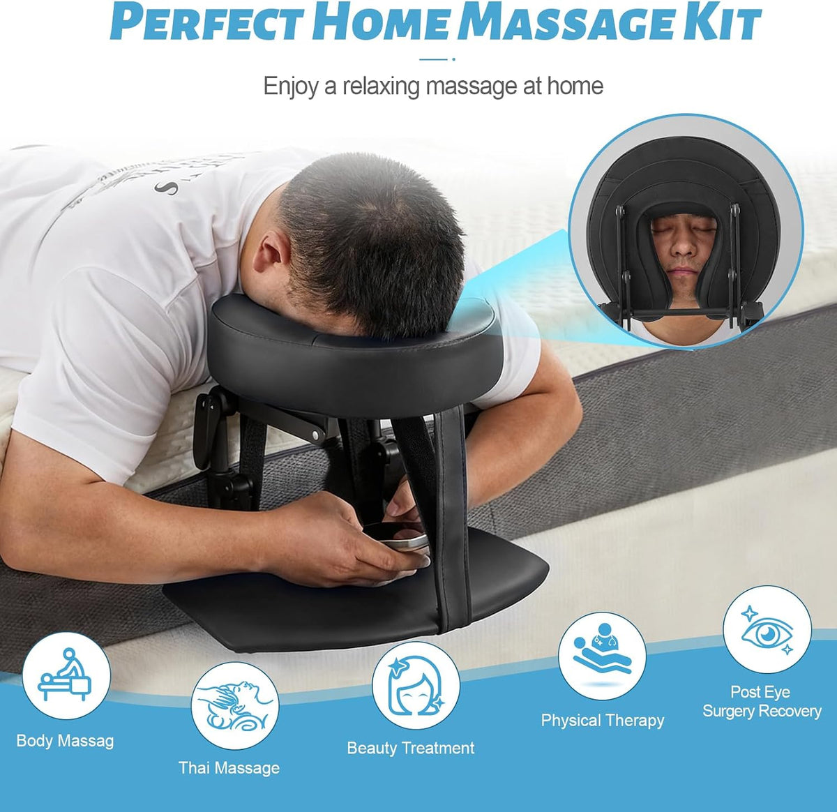Massage Headrest for Bed, Head Holder & Face Cradle with Face Down Pillow