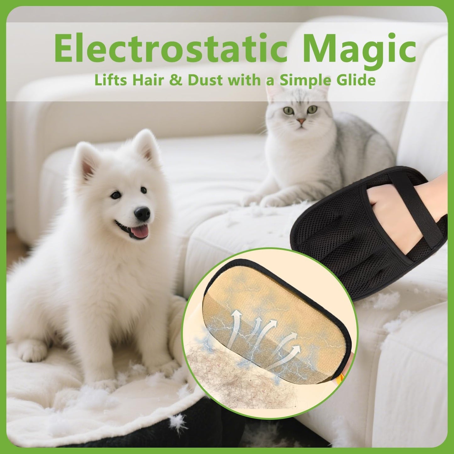 Electrostatic Pet Hair Remover Glove – Reusable Lint Roller Alternative for Furniture, Carpet & Clothes – Washable Dog & Cat Hair Brush with Strong Grip – No Sticky Refills Needed(1PCS)