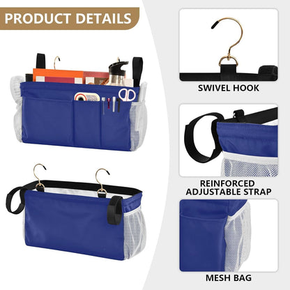 Black Bedside Caddy Storage Bag Bedside Organizer for Bed Rails College Dorm Room Organizer Caddy Hanging Shelf 6 Pockets with Hooks for Drinks Magazine Phone Holder