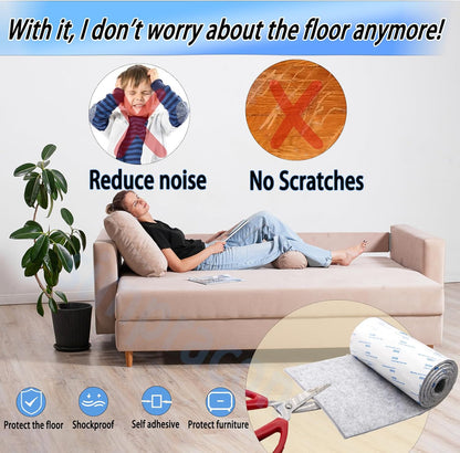 Cuttable Felt Furniture Pads with Sticky Backing,40x4 inch Self Adhesive Felt Sheets,Heavy Duty Felts Strip Roll Felts Tape Protect Hardwood Floors No Scratches No Noise