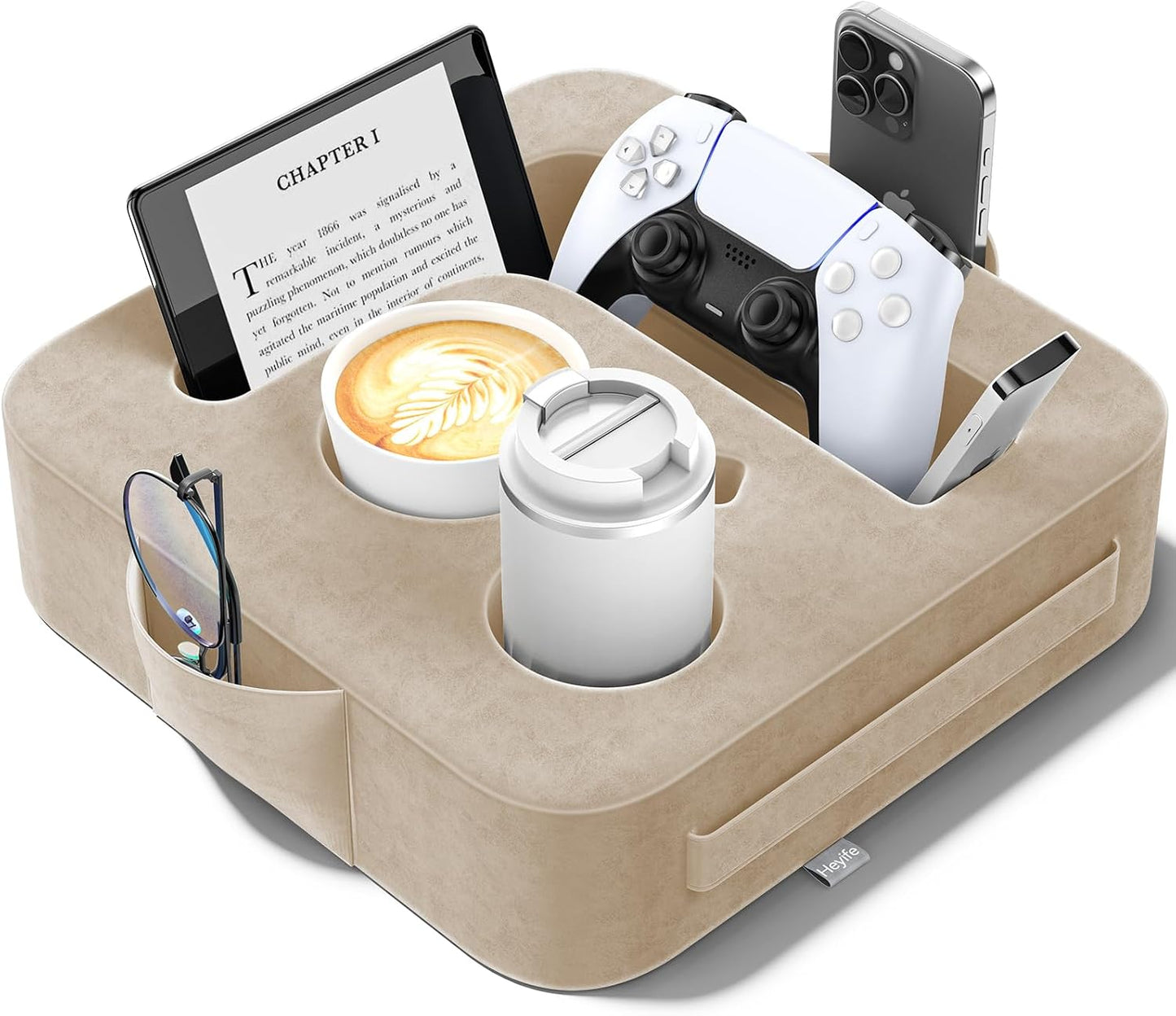 Couch Cup Holder Pillow, Sofa and Bed Caddy for iPad, Kindle, Switch, Game Controller, Remotes, Phones, Small-Sized Cup & Drink Holder for Couch, Bed, Desk, Car, Beach, Bathroom Cup Holder