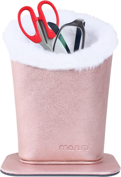 MOSISO Eyeglasses Holder for Women, Plush Lined PU Leather Glasses Case | Eyeglasses Holder with Magnetic Base, Anti-Scratch Storage for Desk