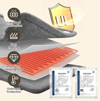 DAILYLIFE Heating Pad with Massager for Neck and Shoulders, Wearable Electric Heating Pads for Back Pain Relief, Auto-Shut Off, 6 Heat Settings, 4 Massage Modes, Large Size, UL Certified, Blue