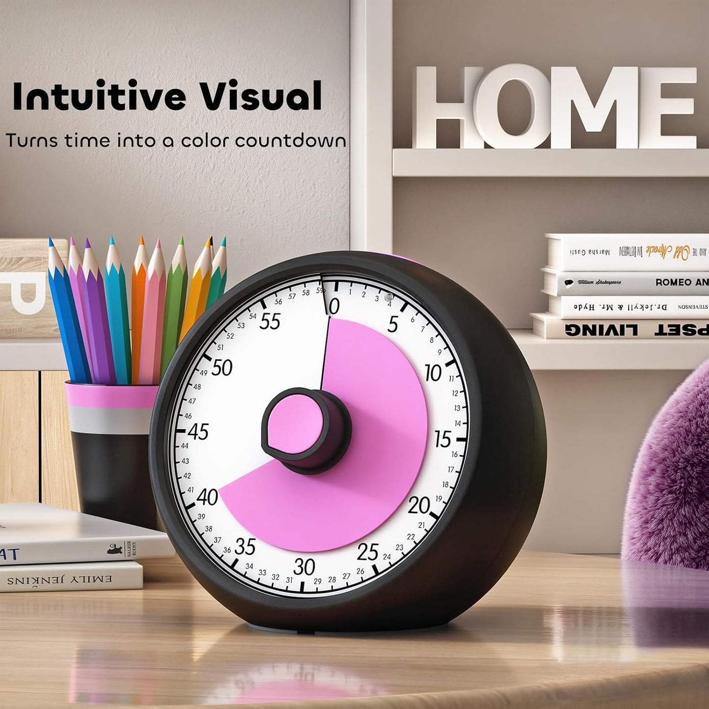 Visual Timer for Kids 60-Minute Countdown Timer with Optional Alarm, Focus Tool for ADHD & Autism, Time Management for Homework, Chores, Office, Kitchen, Teaching & Study Routines (Purple)