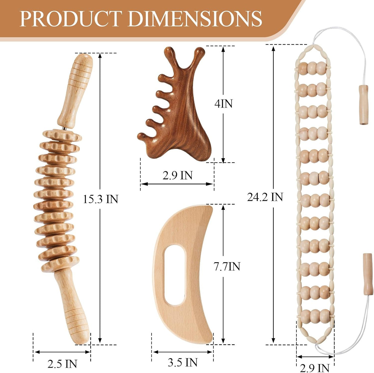 3Pcs Wood Therapy Massage Tools Lymphatic Drainage Massager Wooden Massager Body Sculpting Tools for Maderoterapia,Anti-Cellulite,Pain Relief(3-in-1 Massager)