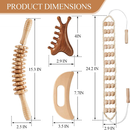 3Pcs Wood Therapy Massage Tools Lymphatic Drainage Massager Wooden Massager Body Sculpting Tools for Maderoterapia,Anti-Cellulite,Pain Relief(3-in-1 Massager)