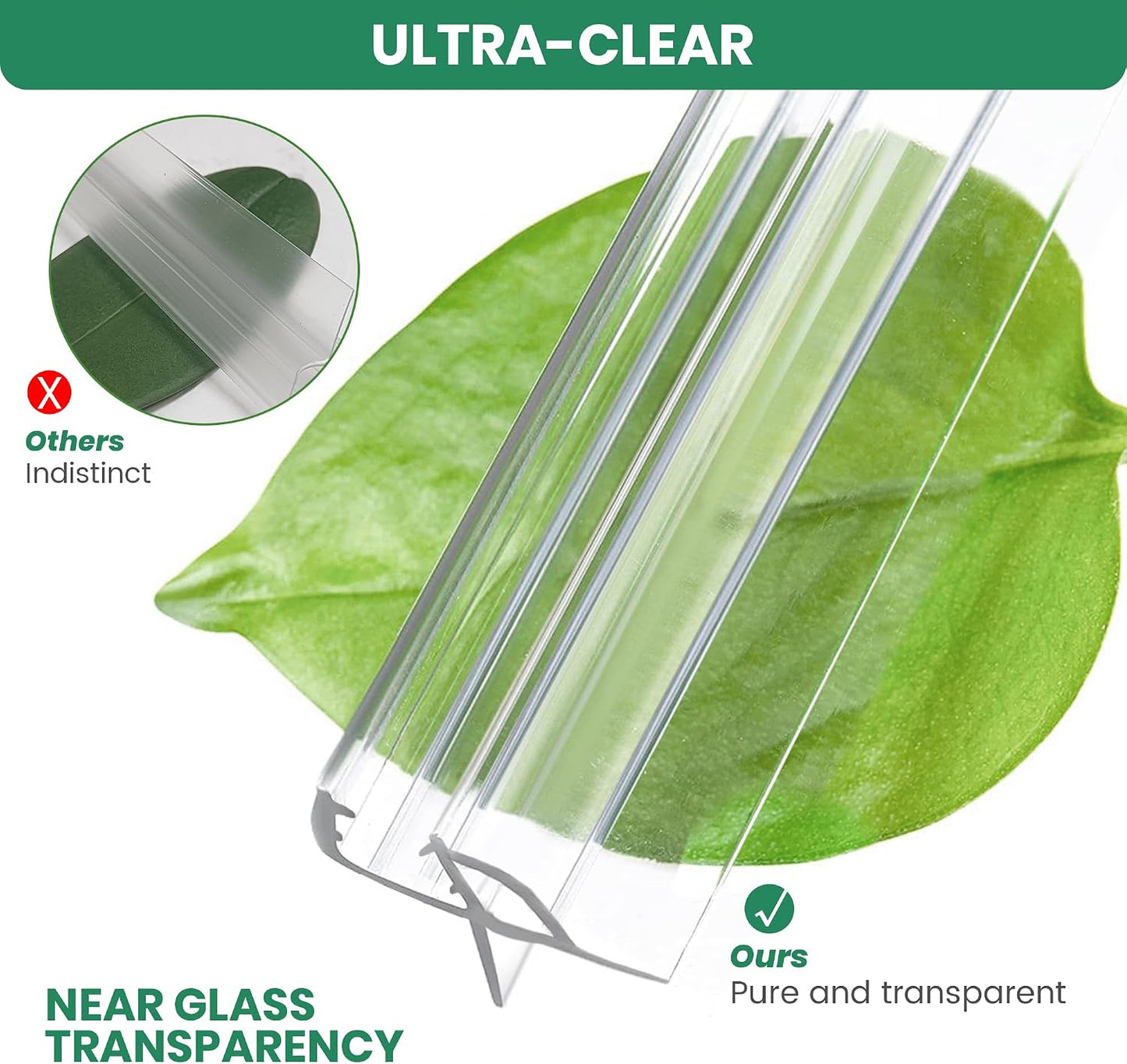 2 PCS Shower Door Bottom Seal, 3/8” X 36” Frameless Shower Glass Door Seal Strip, Clear PVC Shower Door Sweep Stop Shower Leaks, Shower Seal for 3/8 Inch (10mm) Glass