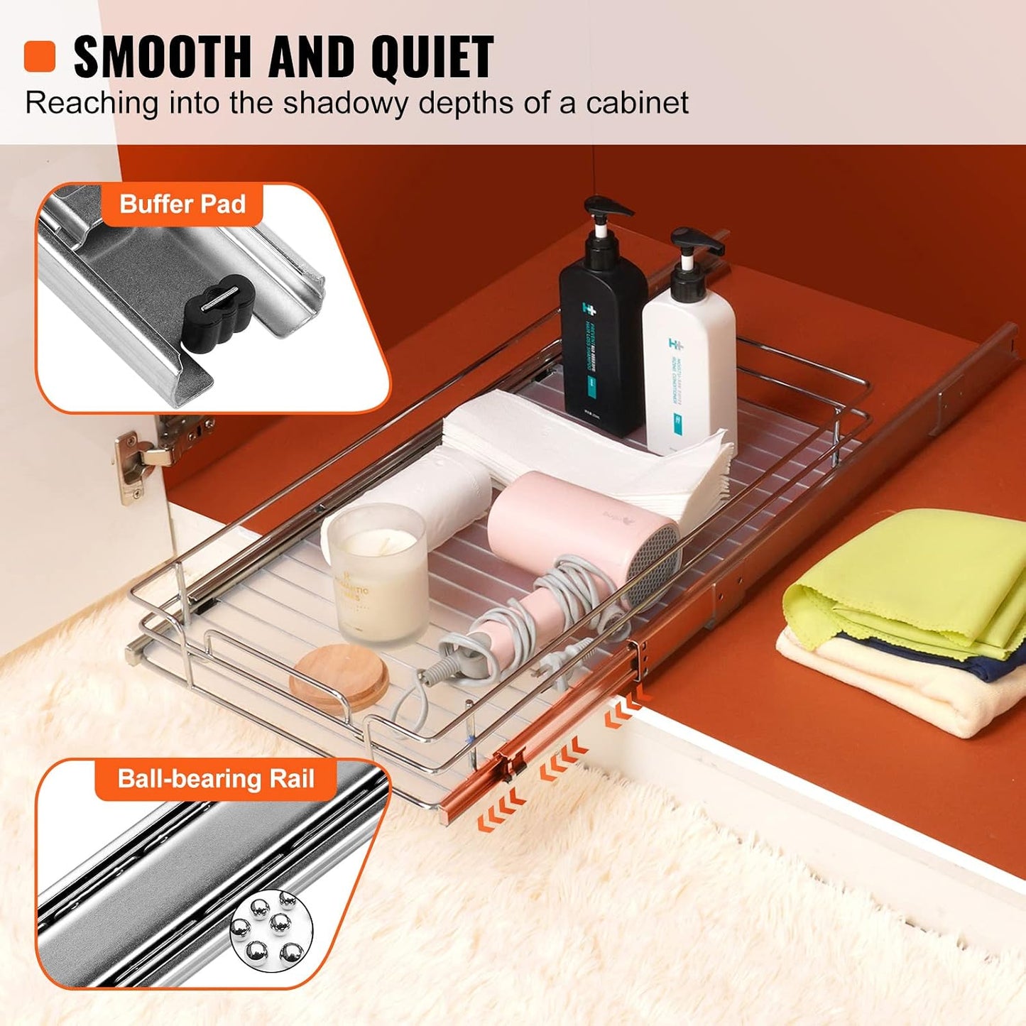 VEVOR 18.5"Wx21"Dx3.5"H Pull Out Cabinet Organizer, Heavy Duty Slide Out Pantry Shelves, Chrome-Plated Steel Roll Out Drawer, Drawer Storage for Home Under Sink, 20"Wx22"Dx7"H Install Size for Cabinet