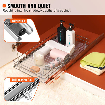 VEVOR 18.5"Wx21"Dx3.5"H Pull Out Cabinet Organizer, Heavy Duty Slide Out Pantry Shelves, Chrome-Plated Steel Roll Out Drawer, Drawer Storage for Home Under Sink, 20"Wx22"Dx7"H Install Size for Cabinet