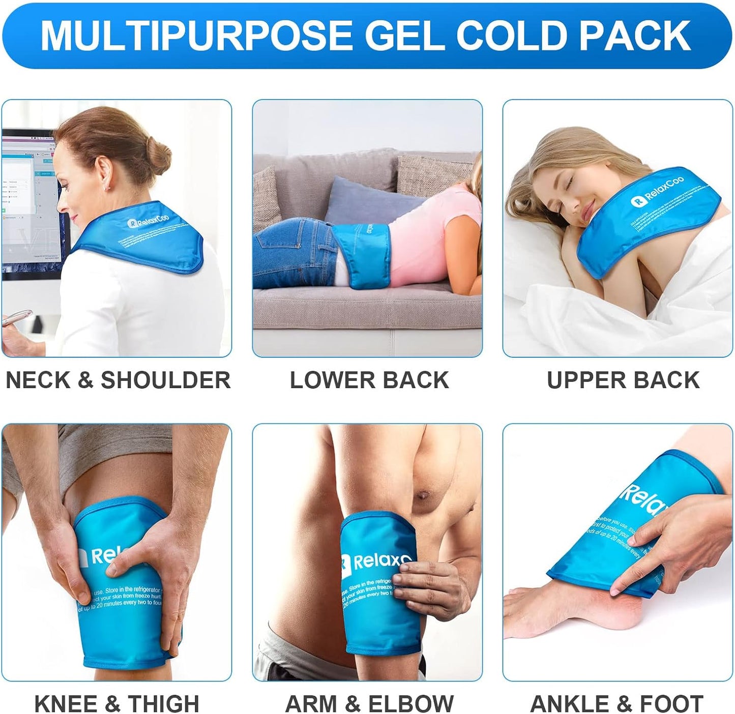 RelaxCoo Neck Ice Pack Wrap, Reusable Gel Ice Pack for Neck Shoulders, Cold Compress Therapy for Pain Relief, Injuries, Swelling, Bruises, Sprains, Inflammation and Cervical Surgery Recovery