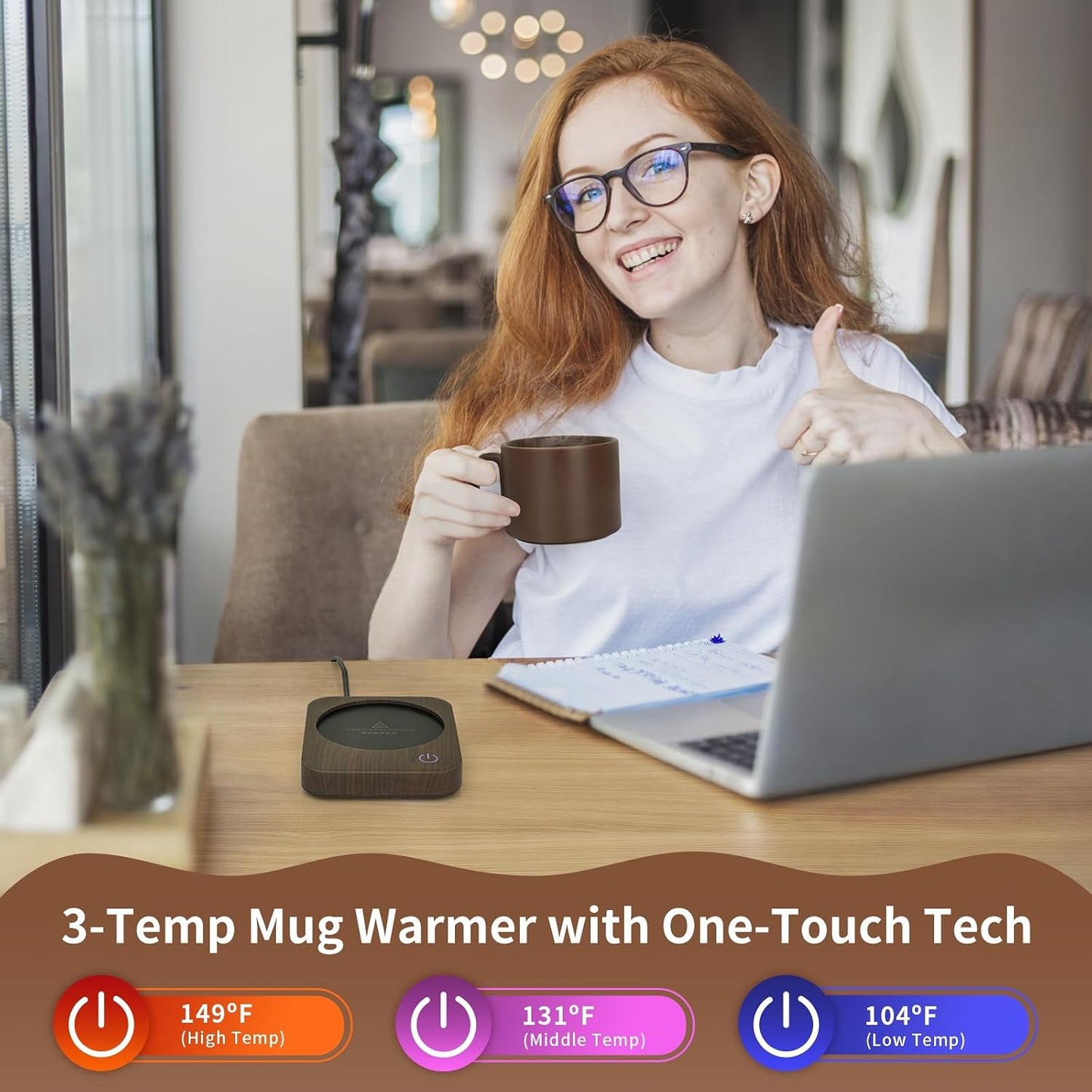 VOBAGA Coffee Mug Warmer Set with Auto Shut Off, 15 oz Coffee Mug Gift Set & 3 Temperature Settings Home Office Desk Accessories Valentine's Day Gift