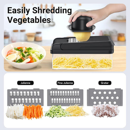 12-in-1 Vegetable Chopper with 7 Blades, Food Veggie Cutter, Green | Includes Egg Separator, Food Container and Finger Guard, Non-slip Base, for Chopping, Slicing, Shredding, and Mincing