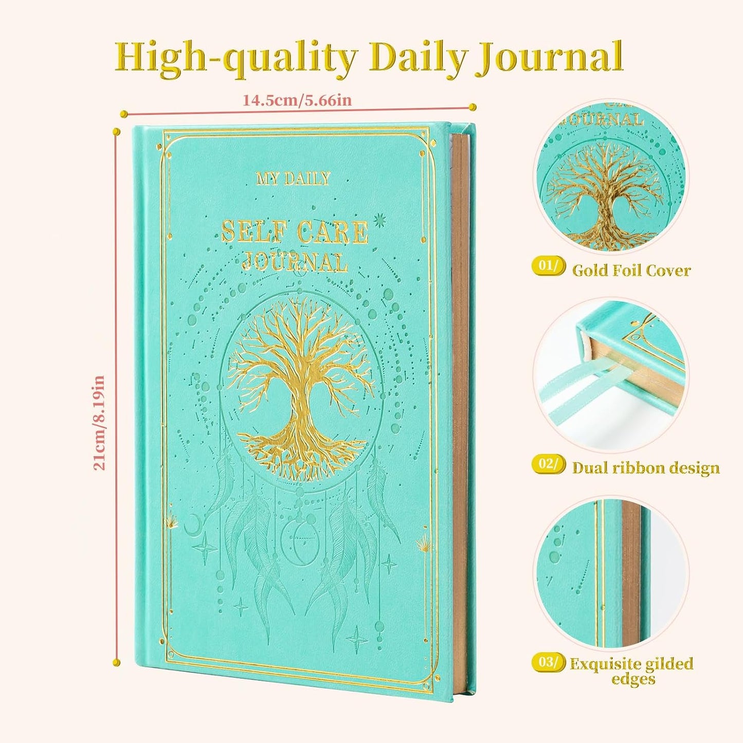 Self-Care Journal for More Happiness, Optimism, Affirmation & Reflection, Gratitude Journal with Guided Prompts, Inspirational Quotes, Mood Tracker, Undated Daily Journals for Women & Men (Pink)