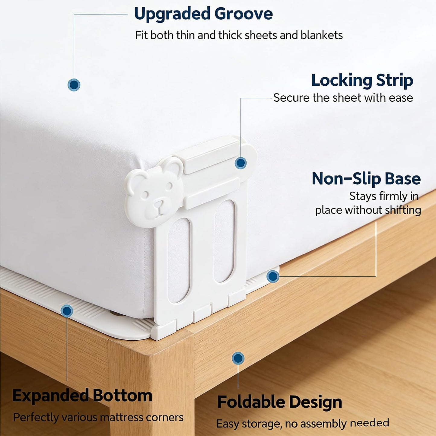 4-Pack Bed Sheet Holders for Corners, Heavy-Duty Mattress Straps with Reinforced Clips, Fabric-Safe Sheet Grippers, Universal Fit forFit All Sheet Size (White)