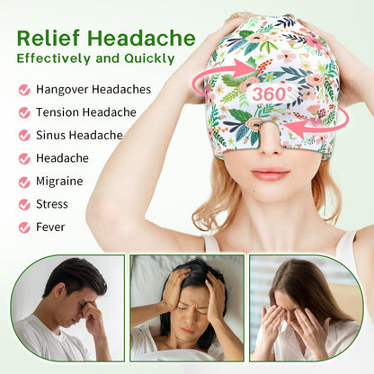 ZNÖCUETÖD Migraine Headache Relief Cap Hat Full Head ice Pack Wrap Cold Cap