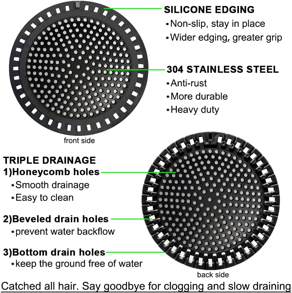 Seatery 2PCS Shower Drain Hair Catcher, Shower Drain Strainer, Stainless Steel with Silicone Edging, 4.75 Inch Diameter