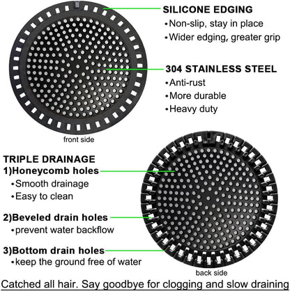 Seatery 2PCS Shower Drain Hair Catcher, Shower Drain Strainer, Stainless Steel with Silicone Edging, 4.75 Inch Diameter