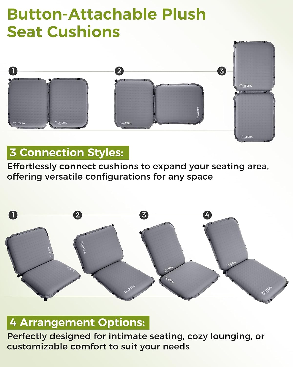 ATEPA Inflatable Seat Cushion | 2" & 2.5" foam core seat pad, Self inflating, Compact, Stadium, Airplane, Travel, Camping, Hiking, Sports events