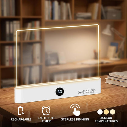 LED Reading Book Page Light - USB Rechargeable Flat Books Night Lamp - Smart Clear Read Booklight Panel - Dimmable Plate with 3 Colors & Timer - Portable Eye Care Reading Light for Bed Time (White)