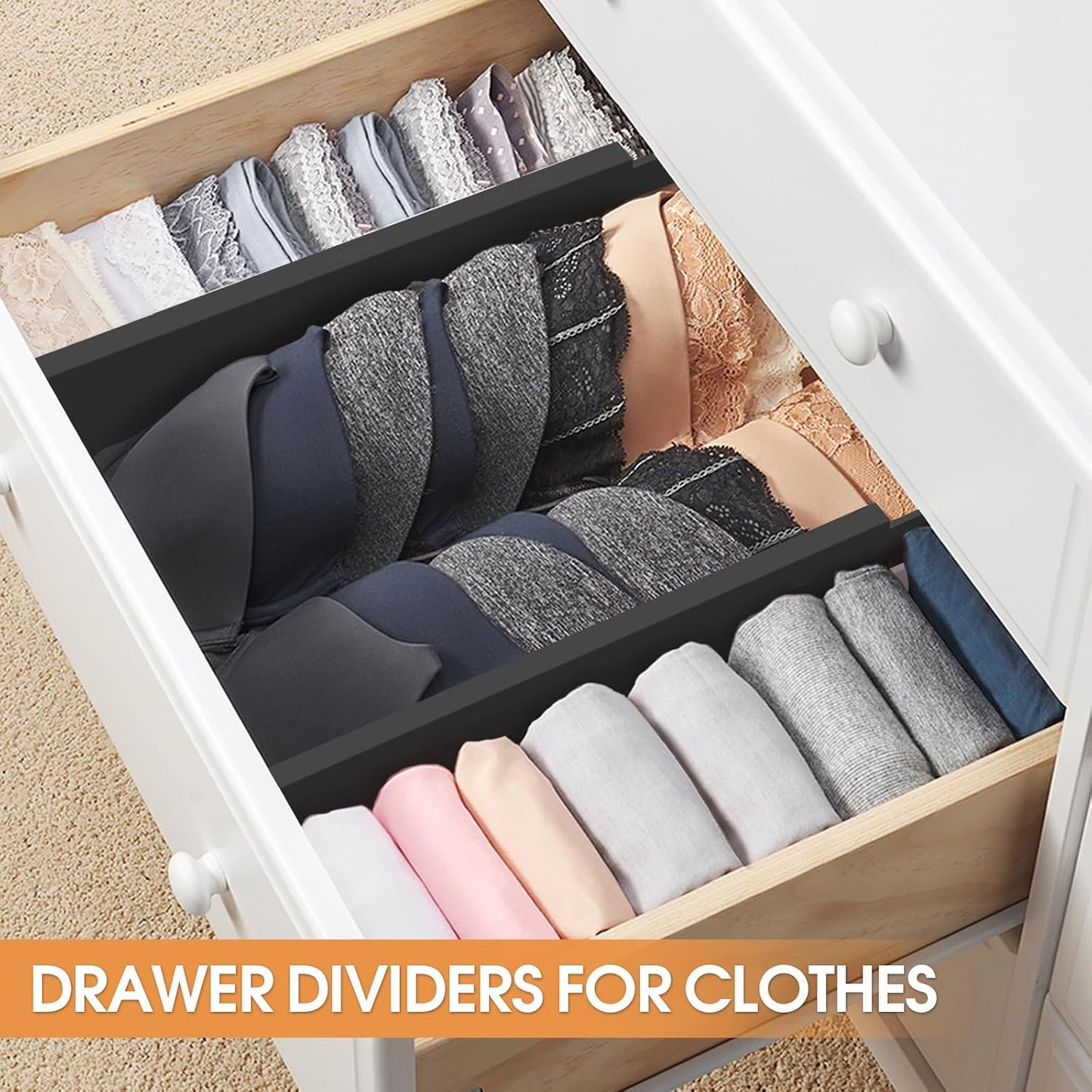 Bamboo Drawer Dividers, Adjustable Drawer Organizers, Fits 12.6–16" Drawers | 2.5" High, 4 Pack Expandable Drawer Separators for Kitchen, Nursery, Dressers & Office Storage, Natural