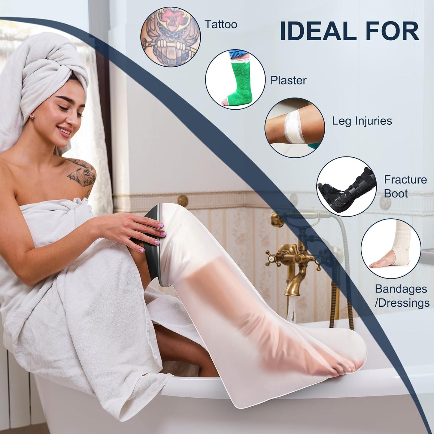 Adult Waterproof Foot Cast Cover, Reusable Watertight Ankle Cast Protector | Durable & Watertight Shower Boot, Reusable Shower Bag for Leg, Soft Comfortable Shower Bag for Post-Surgery Foot Ankle Injury