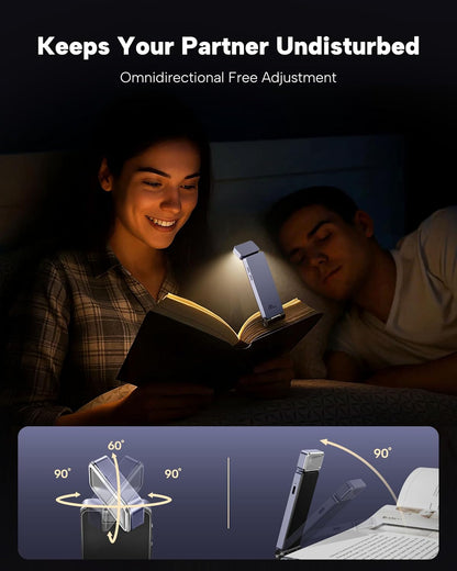 86lux Reading Light, Rechargeable Book Light for Reading in Bed, Ultralight Clip-on LED Bookmark Lamp with 3 Amber Colors & Stepless Dimming for Night Reading for Book Lovers, Kids, Pink Brown&Purple
