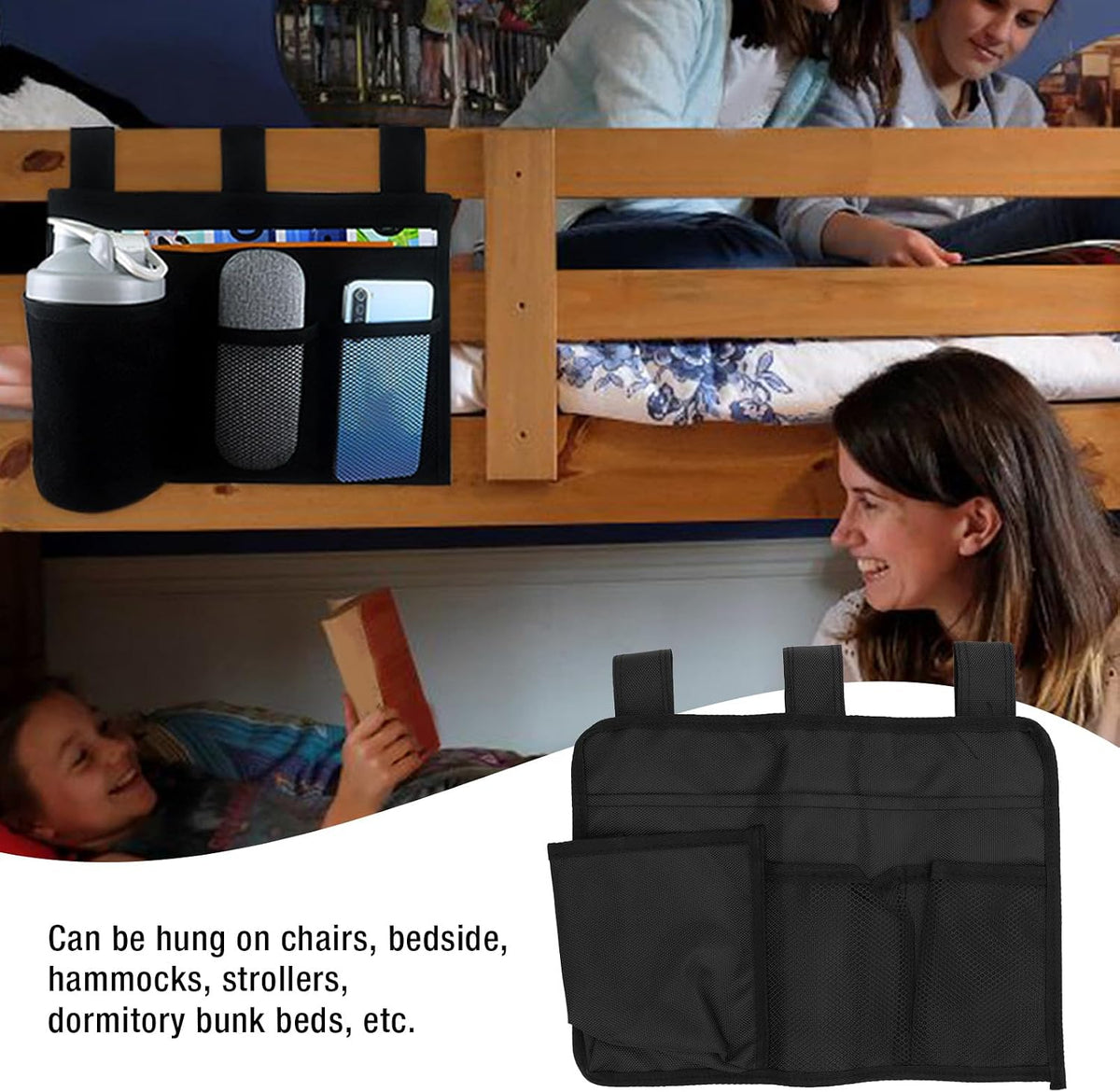 Buachois Hanging Bedside Caddy, Bedside Storage Organizer with 4 Pocket