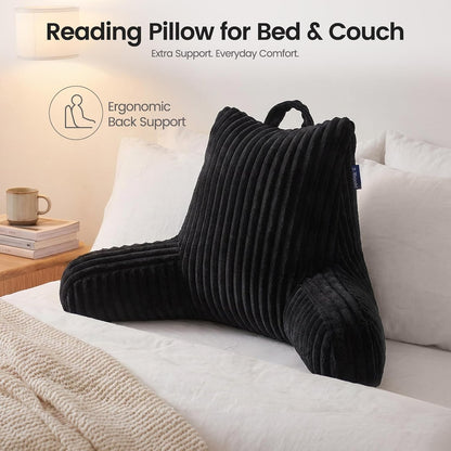 Reading Pillow for Sitting up in Bed, Adjustable Memory Foam Bed Rest Pillow, Wide-wale Plush Cover Machine Washable, Neck Back and Lumbar Support Pillow-Grey