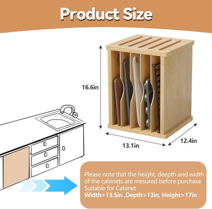 tonchean 6 Tier Wooden Tray Dividers for Cabinets | for pots, Cutting Board, Pans, Kitchen Organizers and Storage, 16.6" W x 13.1" H x 12.4" D