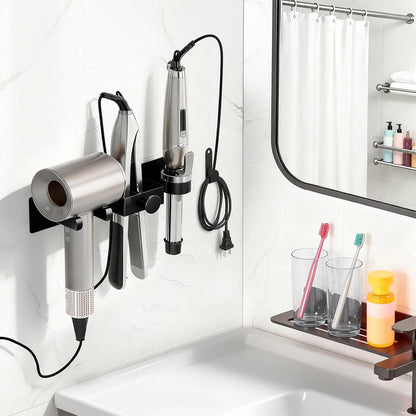 Hair Dryer Holder Wall Mounted with Cord Organizer, Curling Iron Holder | Hair Straightener Holder, Bathroom Hair Tool Organizer and Storage, Metal Blow Dryer Holder Rack for Most Dryers