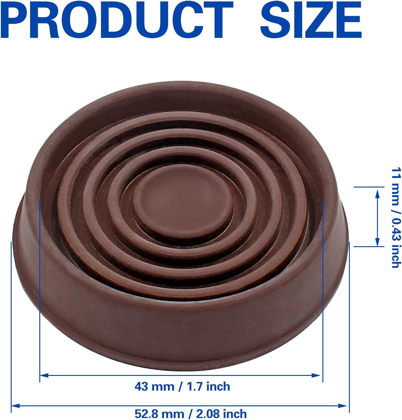 Murtenze 1.5 inch Furniture Caster Cups, Dark Brown, 4 Pack | Round Rubber, Anti Slide Floor Protector, For Bed Couch Table Chair Stoppers