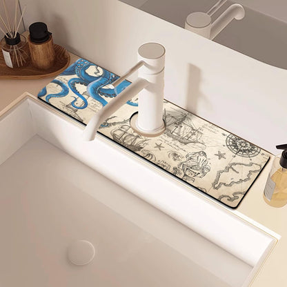 Sink Faucet Absorbing Mat, 2 Pack Drying Mat Around Faucet Sink Splash Guard Behind Faucet Sinkmat For Kitchen Bathroom Island Rv 24 * 5.5 Inch (60 * 14 cm)