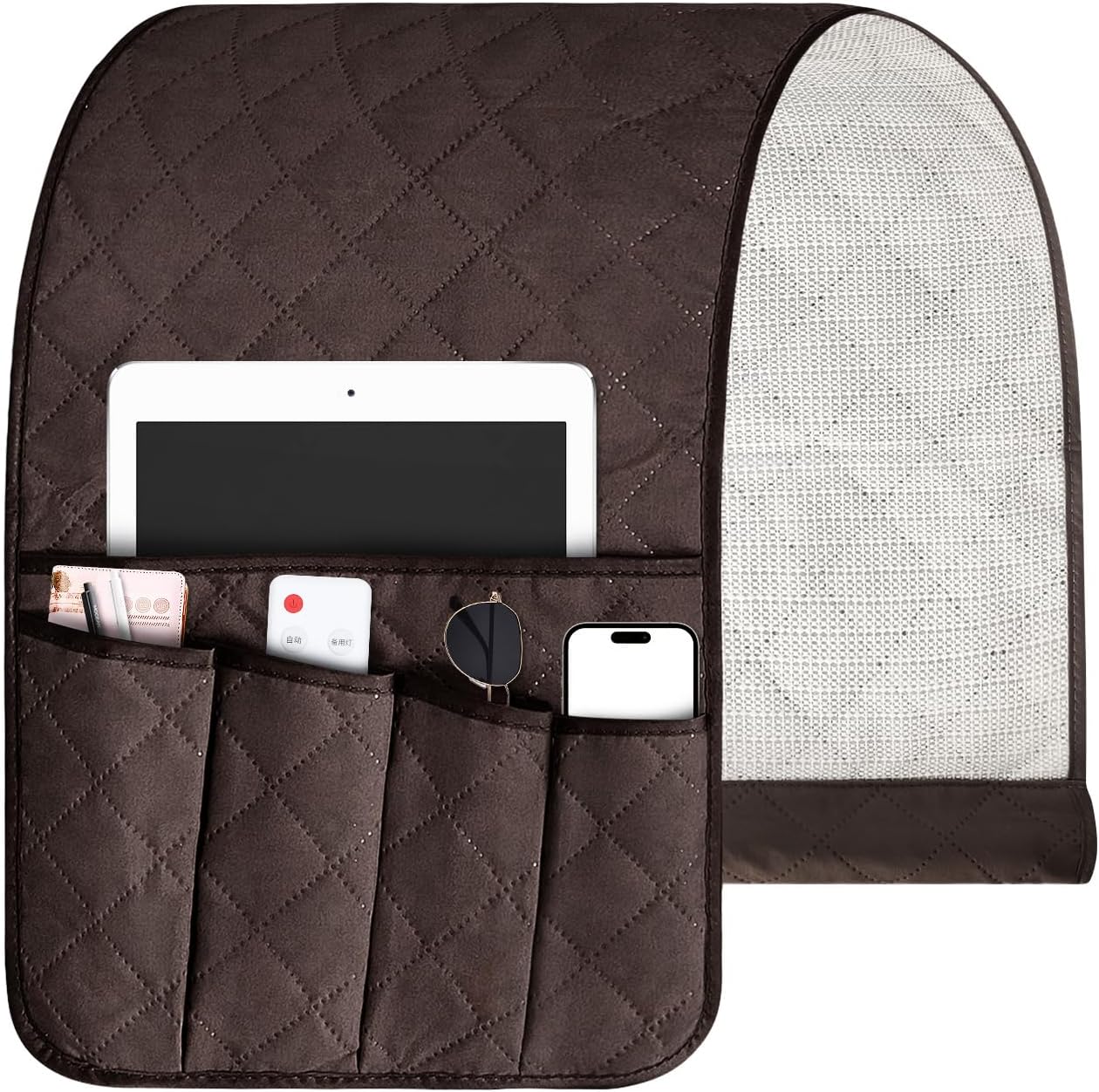 Grekos Sofa Armrest Organizer Remote Holder Bedside Caddy Organizer with 6 pockets, Chair Arm Holder Non-Slip Remote Control Holders Caddy for Magazine Tablet Phone Book