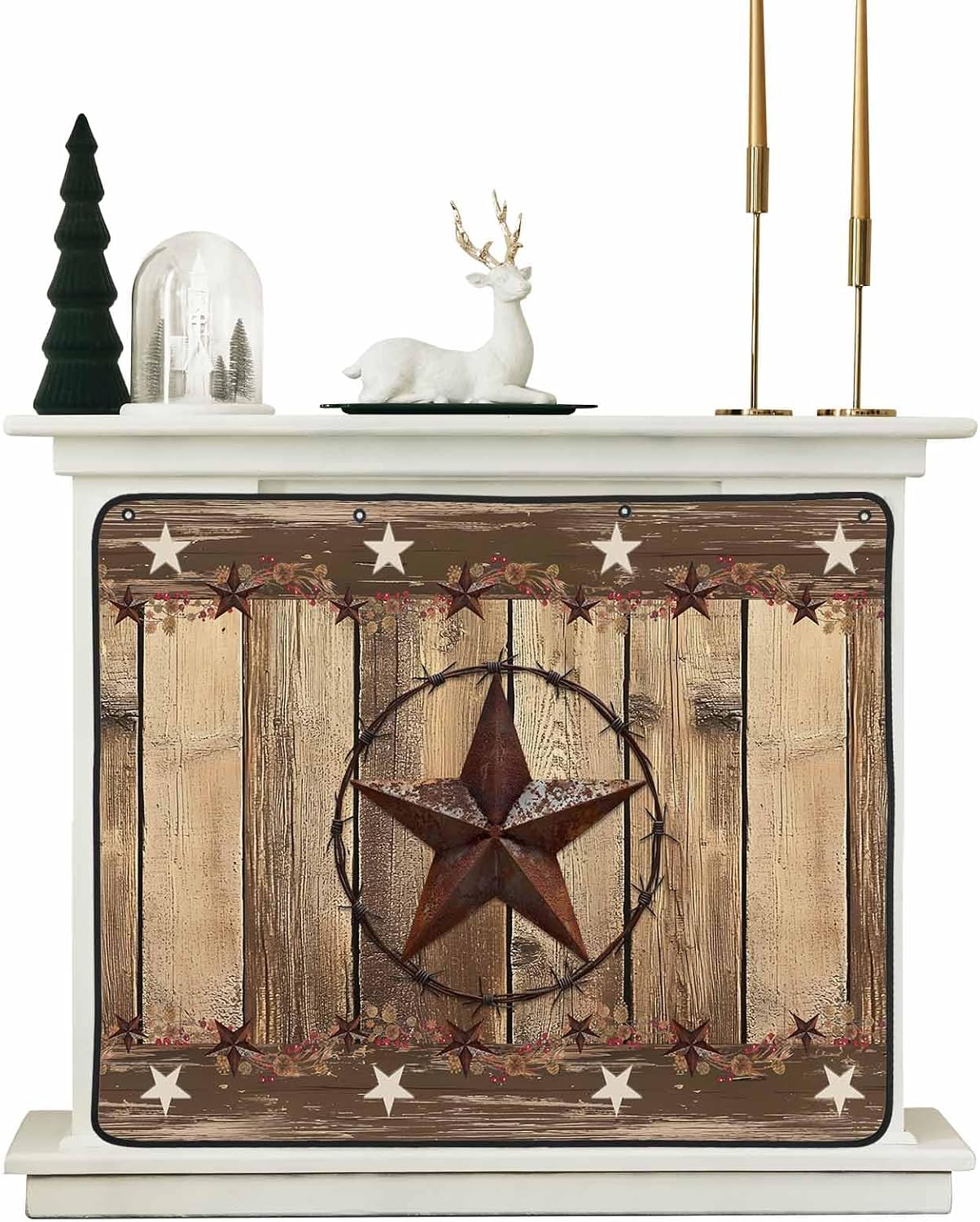 Rustic Country Magnetic Fireplace Cover, Fireplace Draft Blocker, Western Stars Brown Texture Wooden Print Fireplaces Blanket for Heat Loss/Cold Air, Fireplaces Draft Stopper for Inside 39''x32''