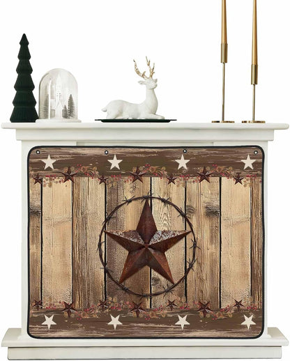 Rustic Country Magnetic Fireplace Cover, Fireplace Draft Blocker, Western Stars Brown Texture Wooden Print Fireplaces Blanket for Heat Loss/Cold Air, Fireplaces Draft Stopper for Inside 39''x32''