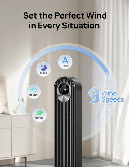 DREO Tower Fan for Bedroom, 28ft/s High Velocity, 9 Speeds, DC Motor