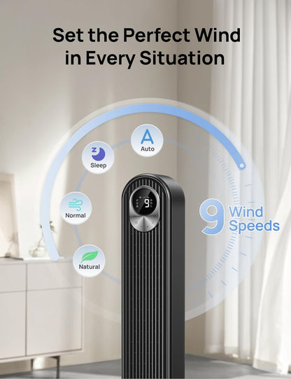 DREO Tower Fan for Bedroom, 26ft/s Velocity, 90° Oscillating, 8H Timer
