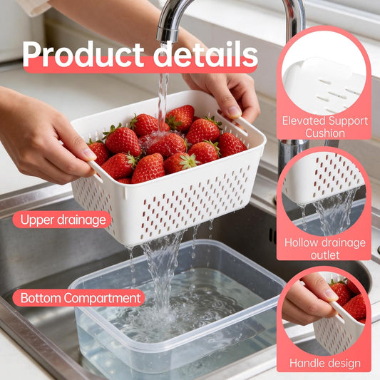 Watermelon Container with Strainer, Fruit Strainer Container with Lid 5 PCS | Sealed in All Aspects, No‑Leakage, Easy to Clean and Use, Sturdy and Durable, Premium Plastic Material, for Daily Kitchen Use